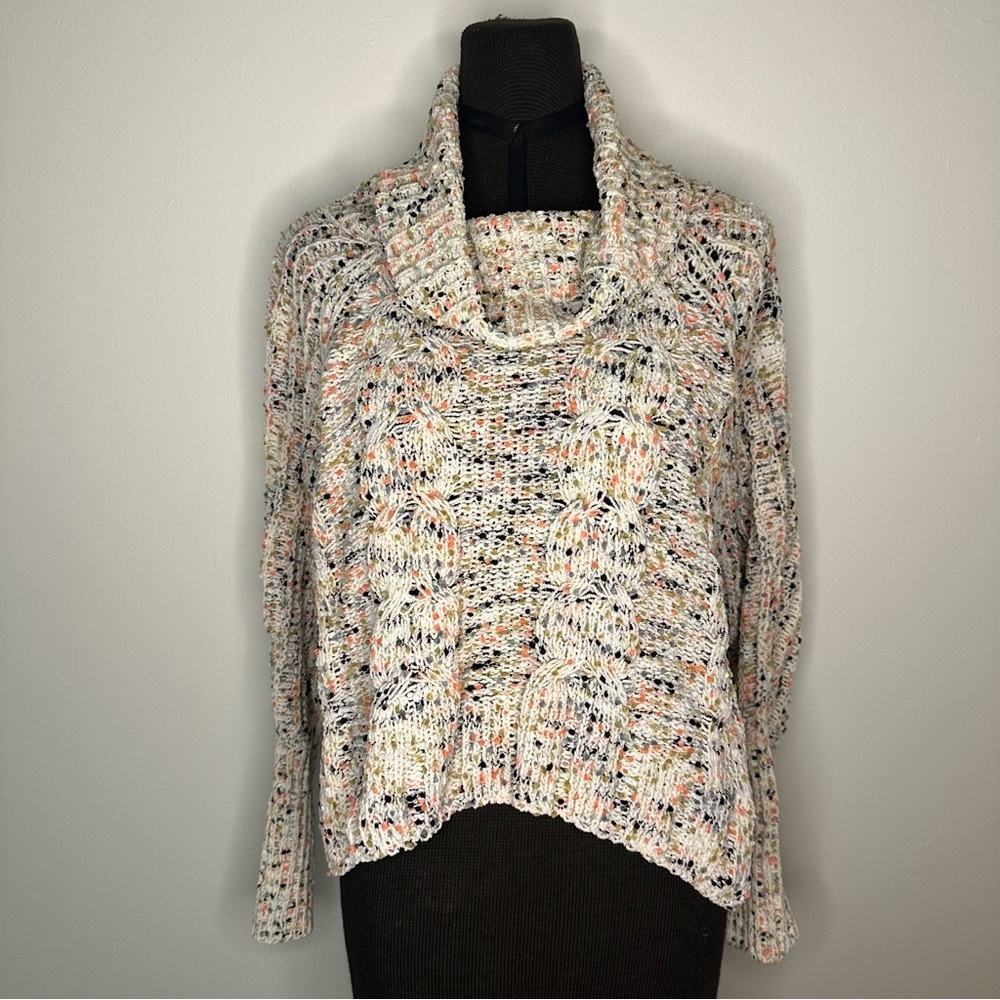 Moon & Madison multi-color Cowl Neck Cable Knit Sweater - Size large
